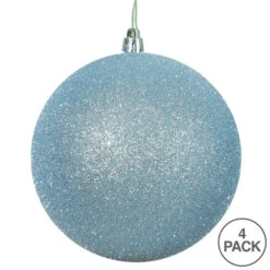 6 Inch Baby Blue Glitter Round Christmas Ball Ornament Shatterproof UV