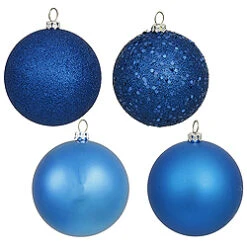 8 Inch Blue Ball Ornament Assorted Finishes 4 Per Set