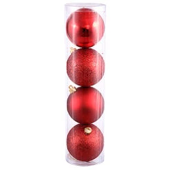 10 Inch Red Ball Ornament Assorted Finishes 4 Per Set