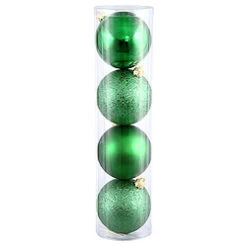 10 Inch Green Assorted Christmas Ball Ornament - 4 Per Set