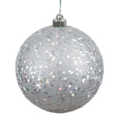 ​10 Inch Silver Sequin Round Christmas Ball Ornament Shatterproof