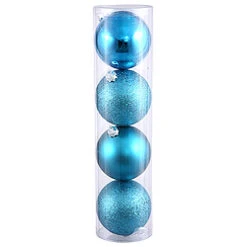 10 Inch Turquoise Assorted Christmas Ball Ornament - 4 Per Set