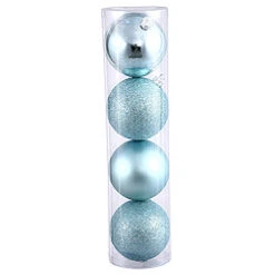 10 Inch Baby Blue Assorted Christmas Ball Ornament - 4 Per Set