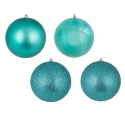 10 Inch Teal Assorted Christmas Ball Ornament - 4 Per Set
