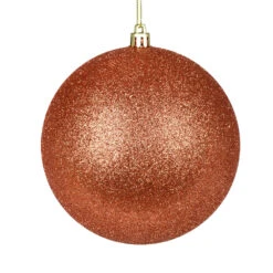 10 Inch Coral Glitter Christmas Ball Ornament With Drilled Cap