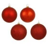 12 Inch Red Round Christmas Ball Ornament Shatterproof Set Of 4 Assorted Finishes -Winter Decor Hub n593003da