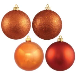 12 Inch Burnish Orange Round Christmas Ball Ornament Shatterproof Set Of 4 Assorted Finishes