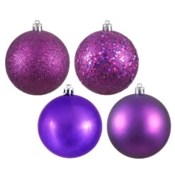 12 Inch Plum Round Christmas Ball Ornament Shatterproof Set Of 4 Assorted Finishes