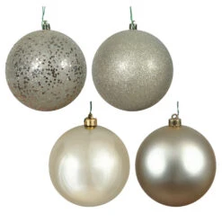 12 Inch Champagne Round Christmas Ball Ornament Shatterproof Set Of 4 Assorted Finishes