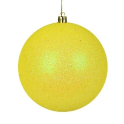 12 Inch Yellow Glitter Christmas Ball Ornament With Drilled Cap