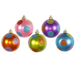 2.4 Inch Assorted Candy Polka Dot Ornament Box Of 15