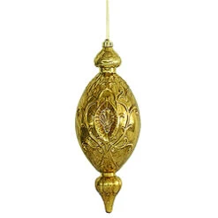 12 Inch Antique Gold Shiny Antique Finish Christmas Finial Drop Ornament Set Of 2