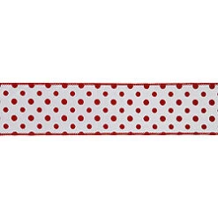 2.5 Inch X 10 Yard White With Red Dots Christmas Ribbon