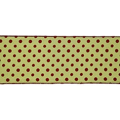 4 Inch X 10 Yard Sage With Red Dots Christmas Ribbon