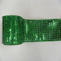 6 Inch X 10 Yard Green Mesh Metallic Check Christmas Ribbon