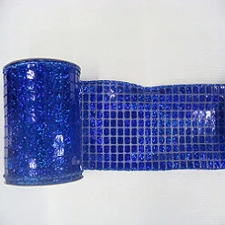 6 Inch X 10 Yard Cobalt Blue Mesh Metallic Check Christmas Ribbon