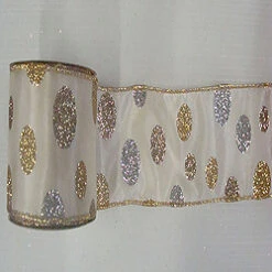 30 Foot Ivory Glitter Polka Dot Ribbon 4 Inch Width