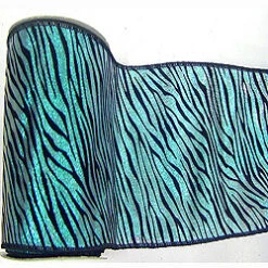 30 Foot Teal Lame Velvet Black Zebra Ribbon 2.5 Inch Width