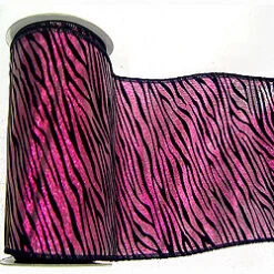 30 Foot Fushia Lame Velvet Black Zebra Ribbon 2.5 Inch Width