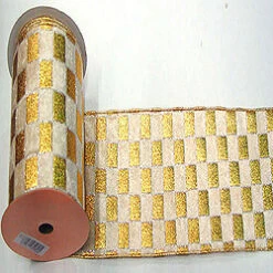 30 Foot Gold And Cream Check Lame Ribbon 4 Inch Width