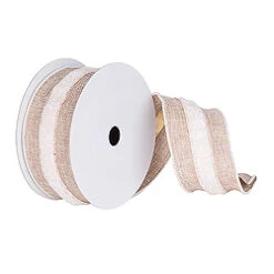 30 Foot Ecru Soft Burlap White Stripe Ribbon 6 Inch Width