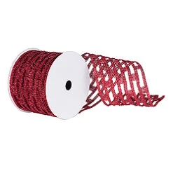 6 Inch X 10 Yard Red Metallic Rectangle Wired Mesh Christmas Ribbon