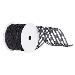 6 Inch X 10 Yard Black Metallic Rectangle Wired Mesh Christmas Ribbon