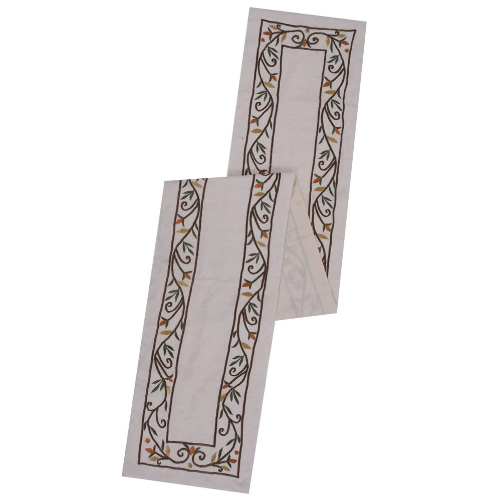 Natural Cotton Flex Cloth Embroidered Harvest Border Decorative Holiday Table Runner 3 Natural Cotton Flex Cloth Embroidered Harvest Border Decorative Holiday Table Runner