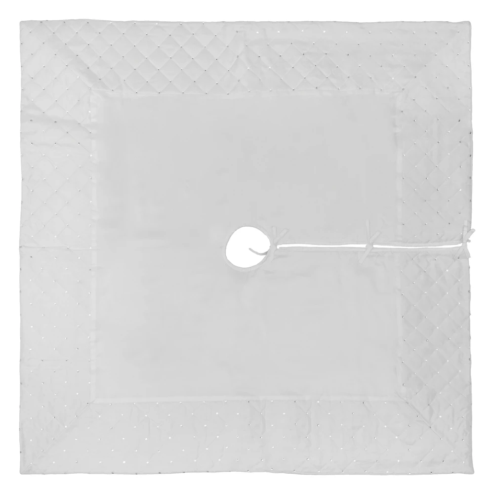 52 Inch Ivory Quilt Stitch Decorative Jewel Square Christmas Tree Skirt 3 52 Inch Ivory Quilt Stitch Decorative Jewel Square Christmas Tree Skirt