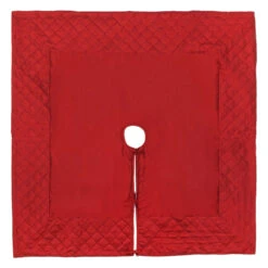 52 Inch Red Quilt Stitch Decorative Jewel Square Christmas Tree Skirt
