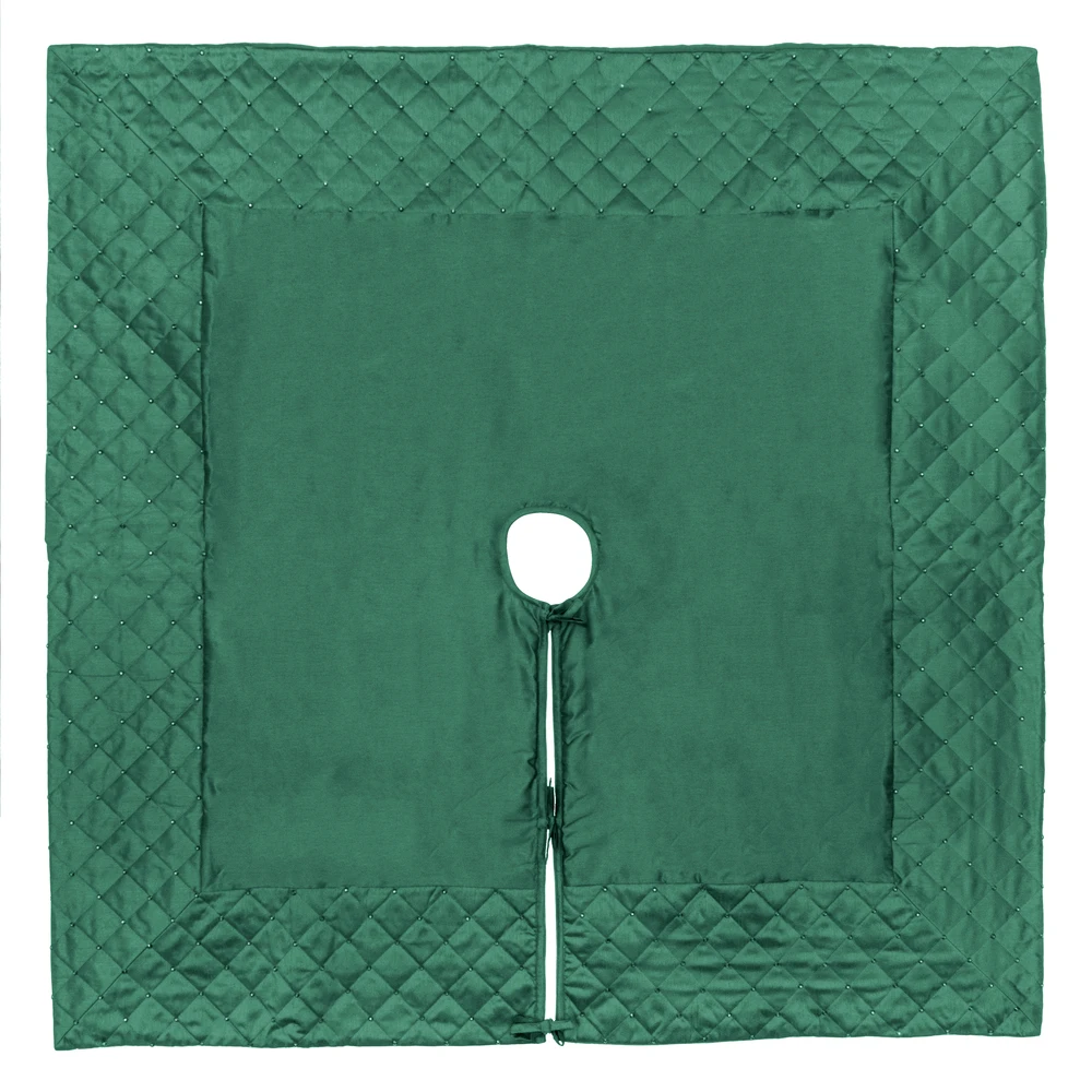 52 Inch Green Quilt Stitch Decorative Jewel Square Christmas Tree Skirt 3 52 Inch Green Quilt Stitch Decorative Jewel Square Christmas Tree Skirt